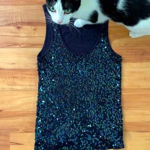 Blue sequin tank top